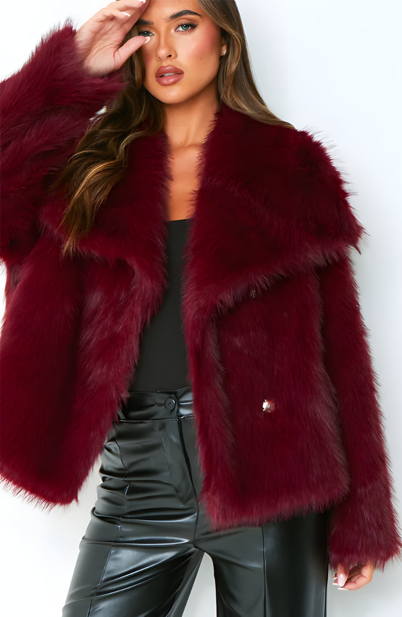 SOFIA FAUX FUR COAT - WINE