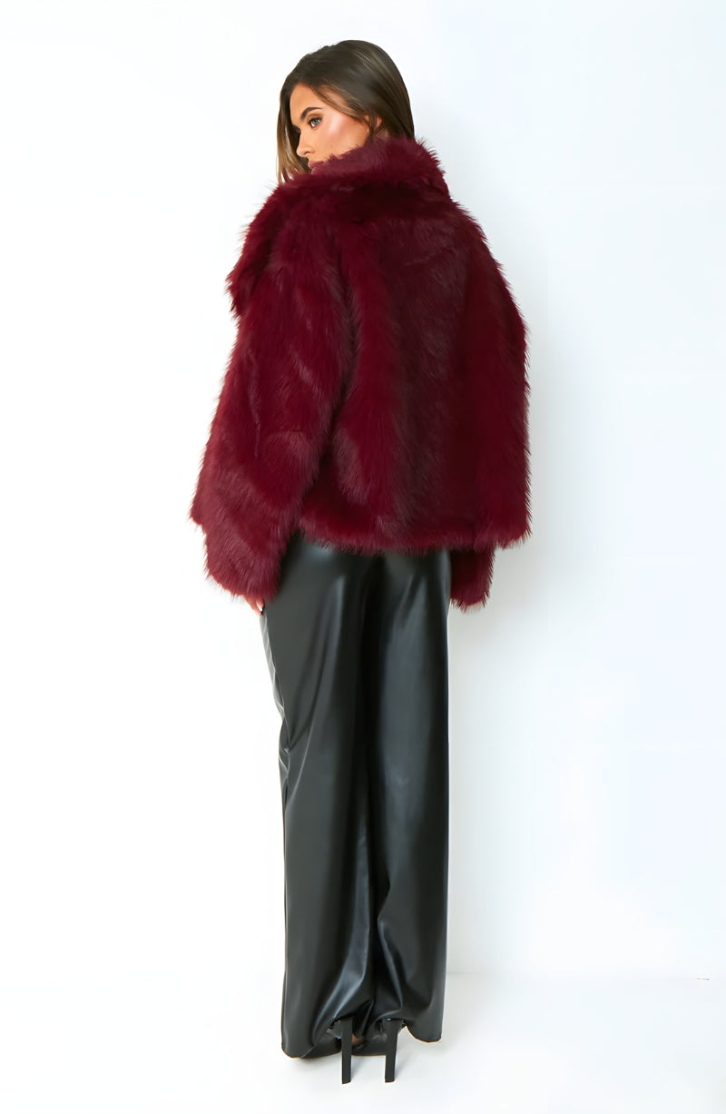 SOFIA FAUX FUR COAT - WINE