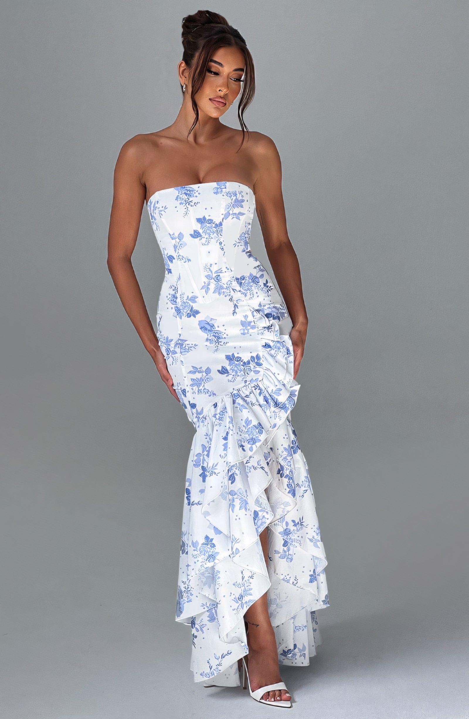 ROSE MAXI DRESS - BLUE FLORAL PRINT