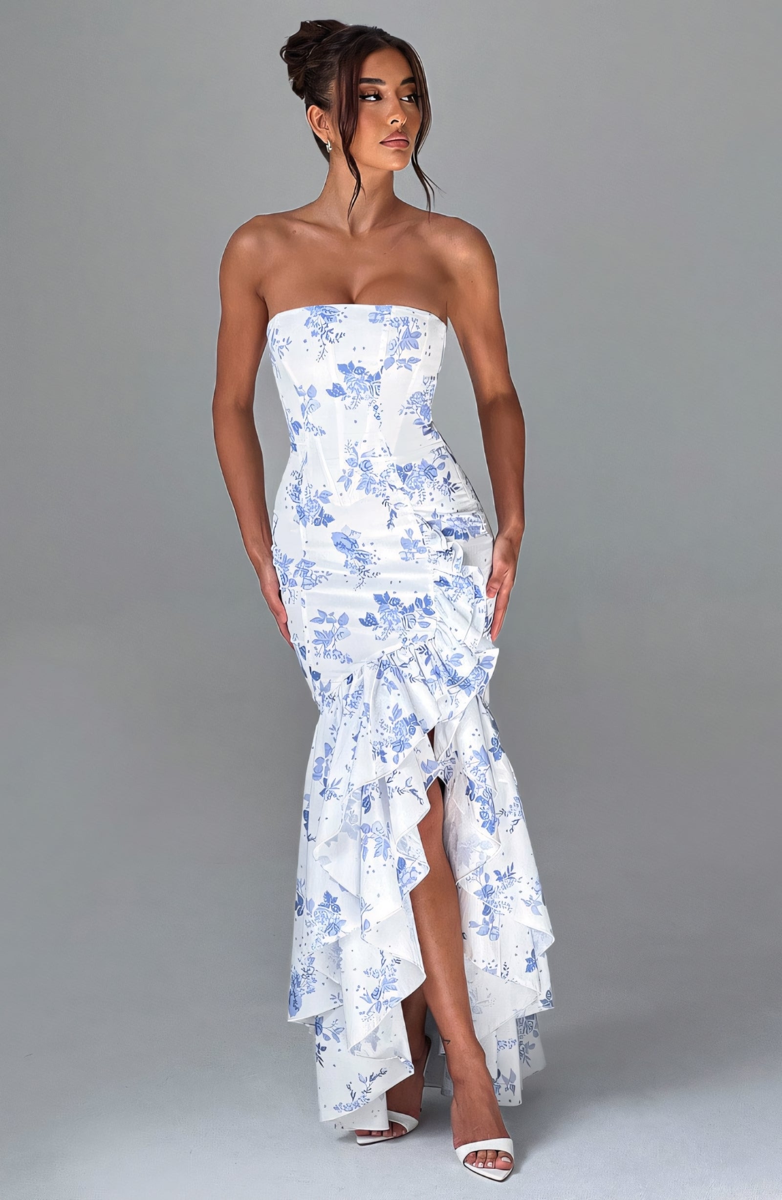 ROSE MAXI DRESS - BLUE FLORAL PRINT