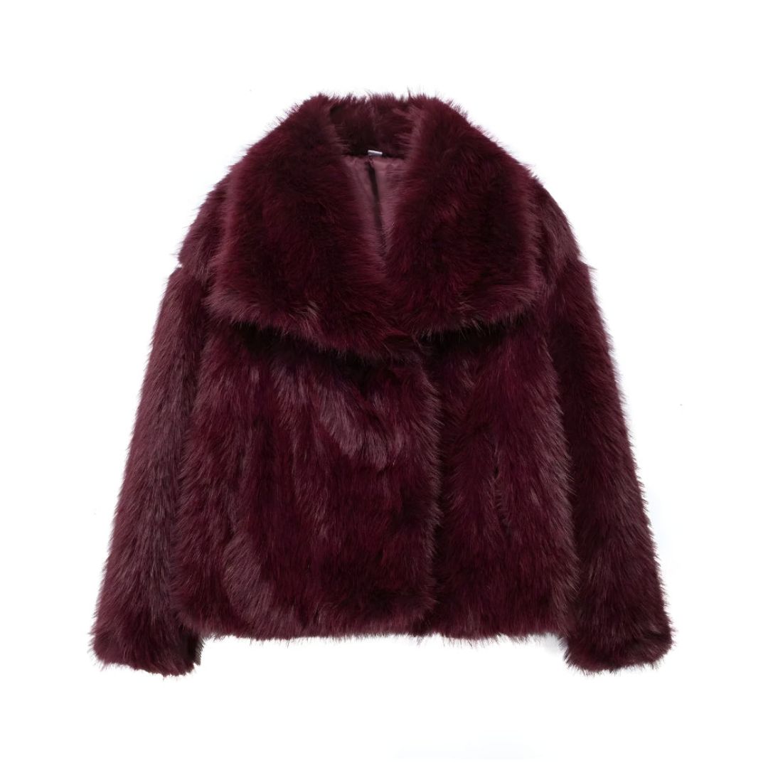 SOFIA FAUX FUR COAT - WINE